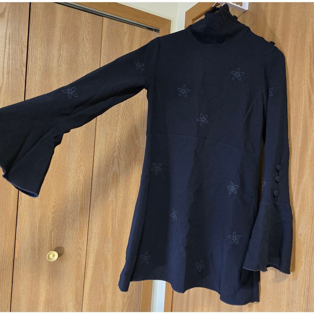 See by Chloé Navy Turtleneck Floral Star Crepe Dress. - Picture 5 of 13